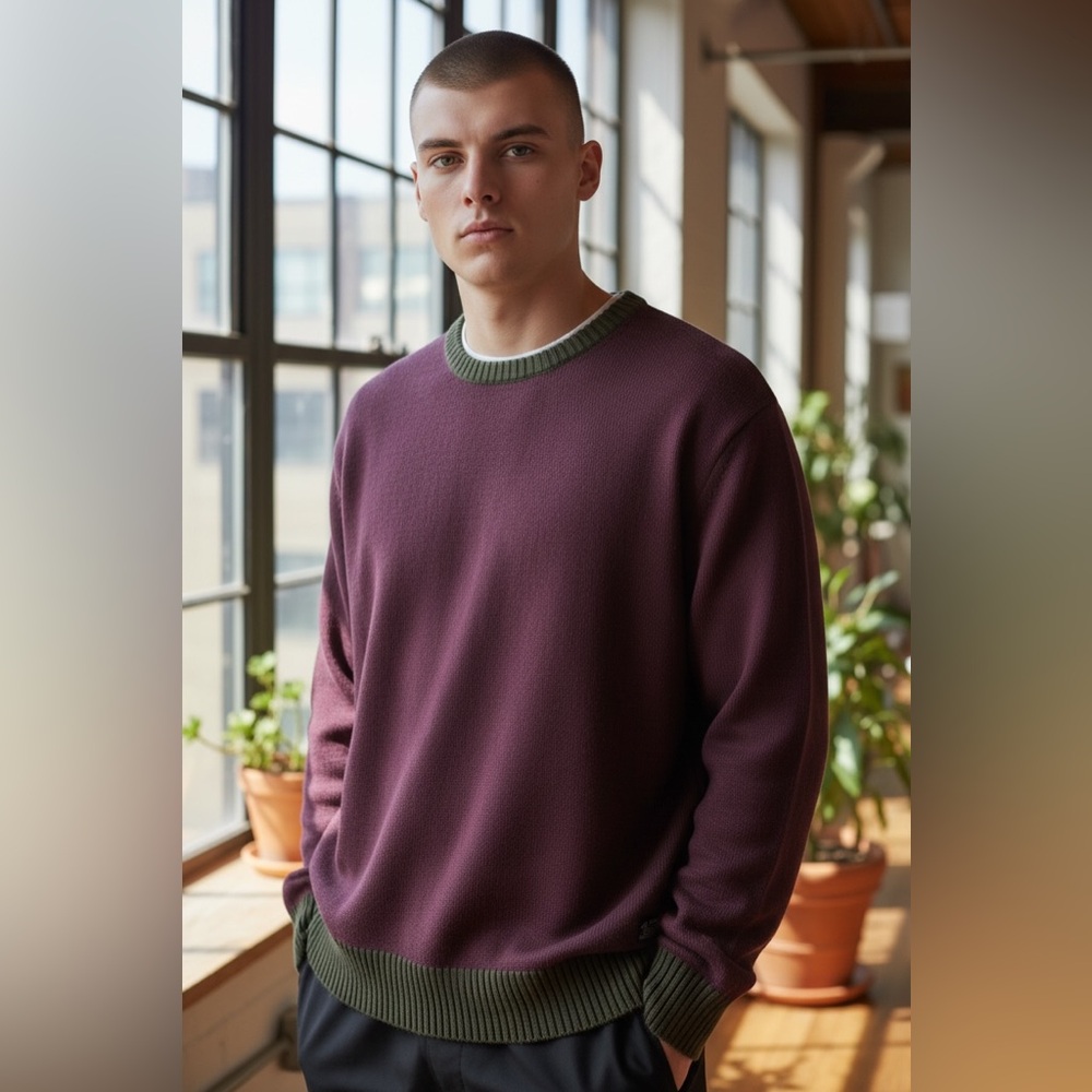 Levi’s Relaxed Microstripe Crewneck Cotton Sweater Purple Green XXL